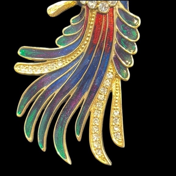 Bird of paradise enamel, rhinestone, gold tone, brooch, pin, estate jewelry - Picture 4 of 7